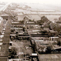 Foto genomen in 1960 vanuit de toren van de Bethelkerk, met op de voorgrond de Barendrechtseweg en de Kerkstraat. Paddewei is nog niet gebouwd.